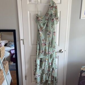 Ralph Lauren One-Shoulder Dress in Mint Floral